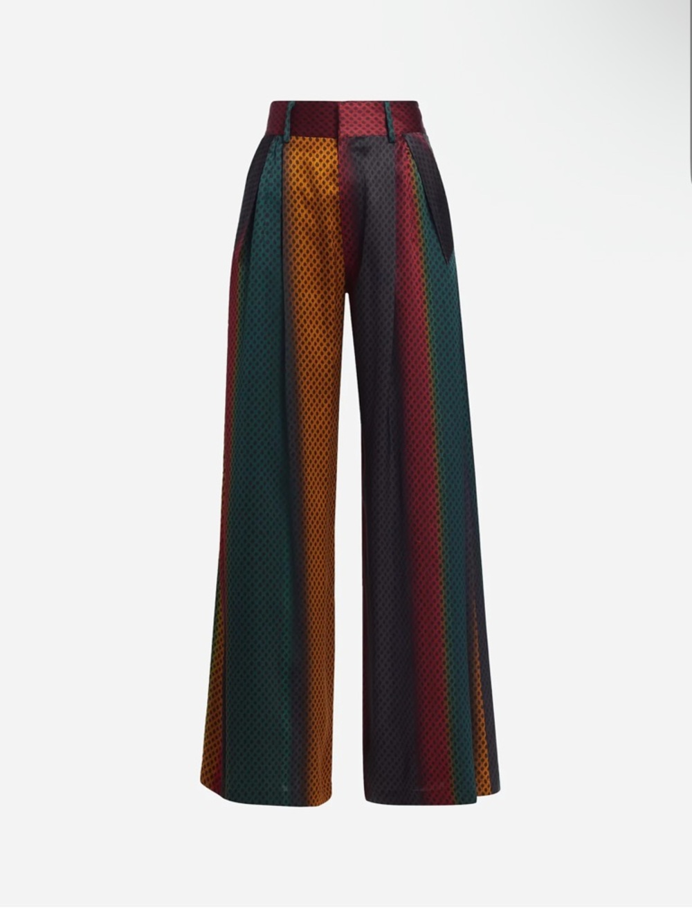 Striped Wide-Leg Trousers in Green, Burgundy & Mustard